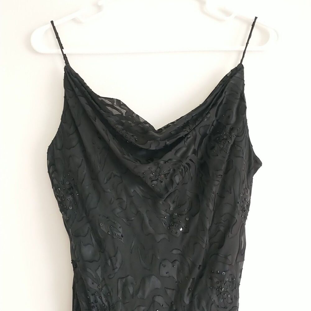 XSCAPE Joanna Chen Midi Dress 10/*Black Floral Silk Blend Mesh Beaded Strap Y2K